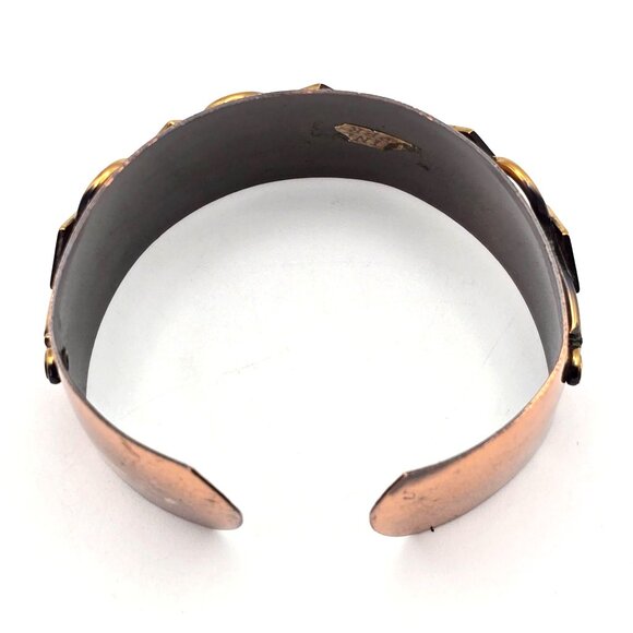 VTG Brutalist Wide Copper Cuff Bracelet 6.5" Gold-Tone Diamond & Loop Design 70s - Picture 5 of 8